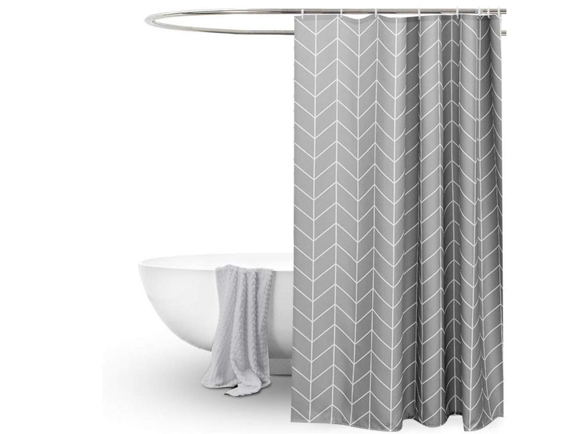 2026-cortina De Baño Gris Rayado, Lavable A Máquina, Repelente De Agua (180x180 Cm)
