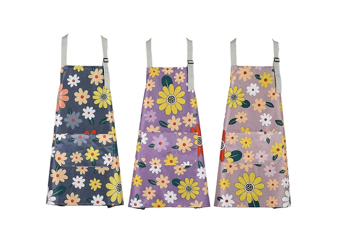 3 Delantales De Cocina Ajustables Sin Mangas Con Patrón Floral Impermeables Para Hornear Jardinería Limpieza