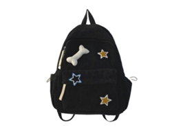 Mochila moderna y elegante para mujer, ligera, ideal para viajar, con estampado de estrellas, en pana, espaciosa y perfecta para el colegio. Negra.