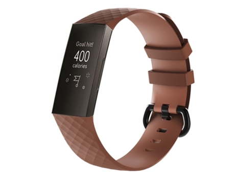 Correa de reloj de silicona con patrón de diamantes para Fitbit Charge 3, Talla: 210x18 mm (café)