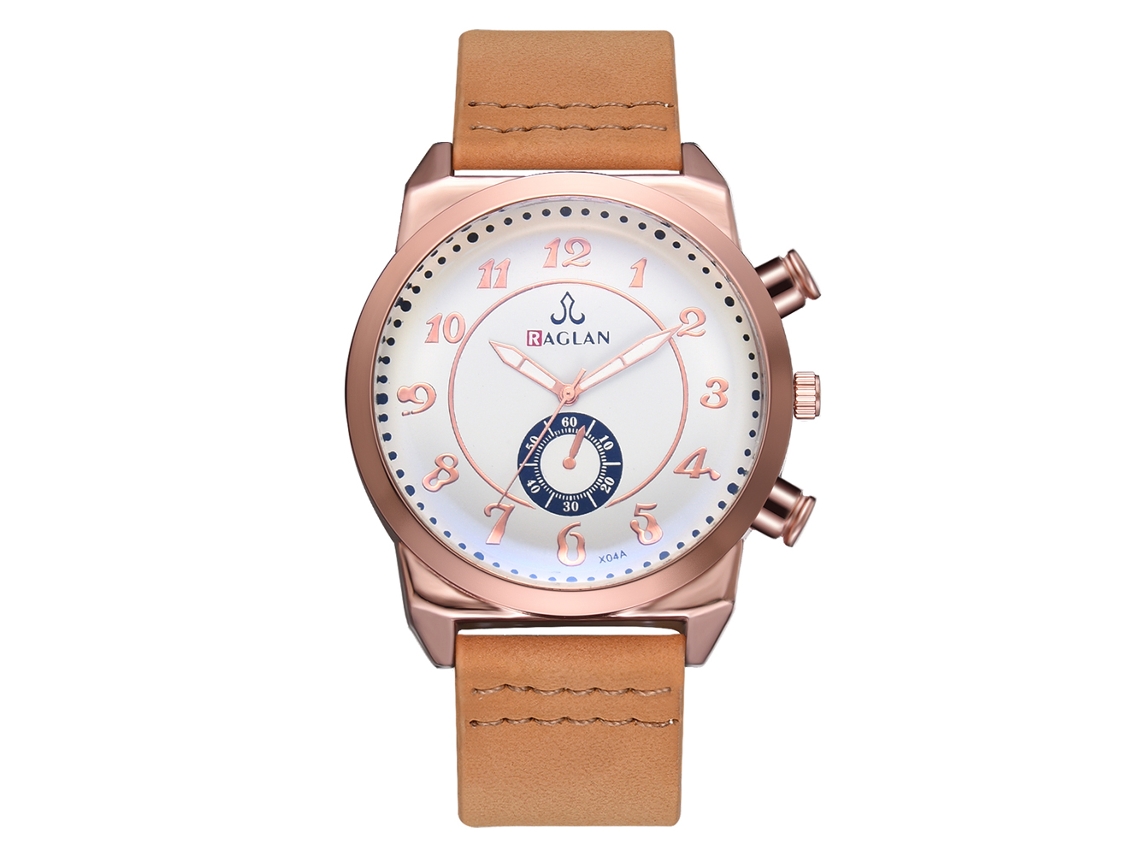 Reloj De Cuarzo Para Hombre Con Correa De Cuero Pu, Diseño De Doble Dial, Moda (café)