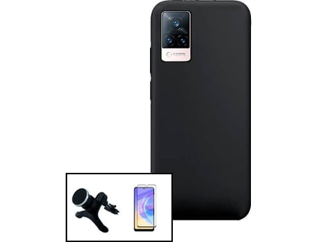 Carcasa + Protector Cristal Templado + Soporte Vivo V21 5G PHONECARE Silicona Líquida Negro