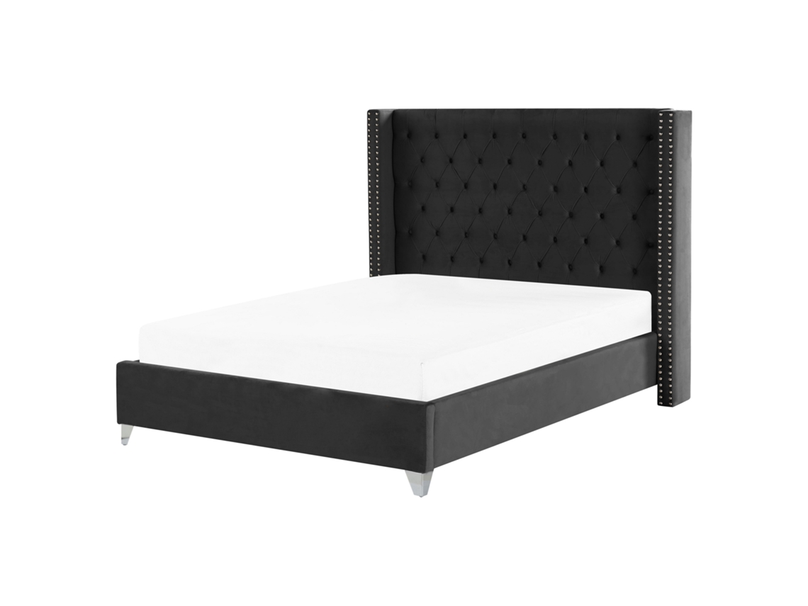 Cama con somier BELIANI Lubbon de Terciopelo Negro 189x215x142