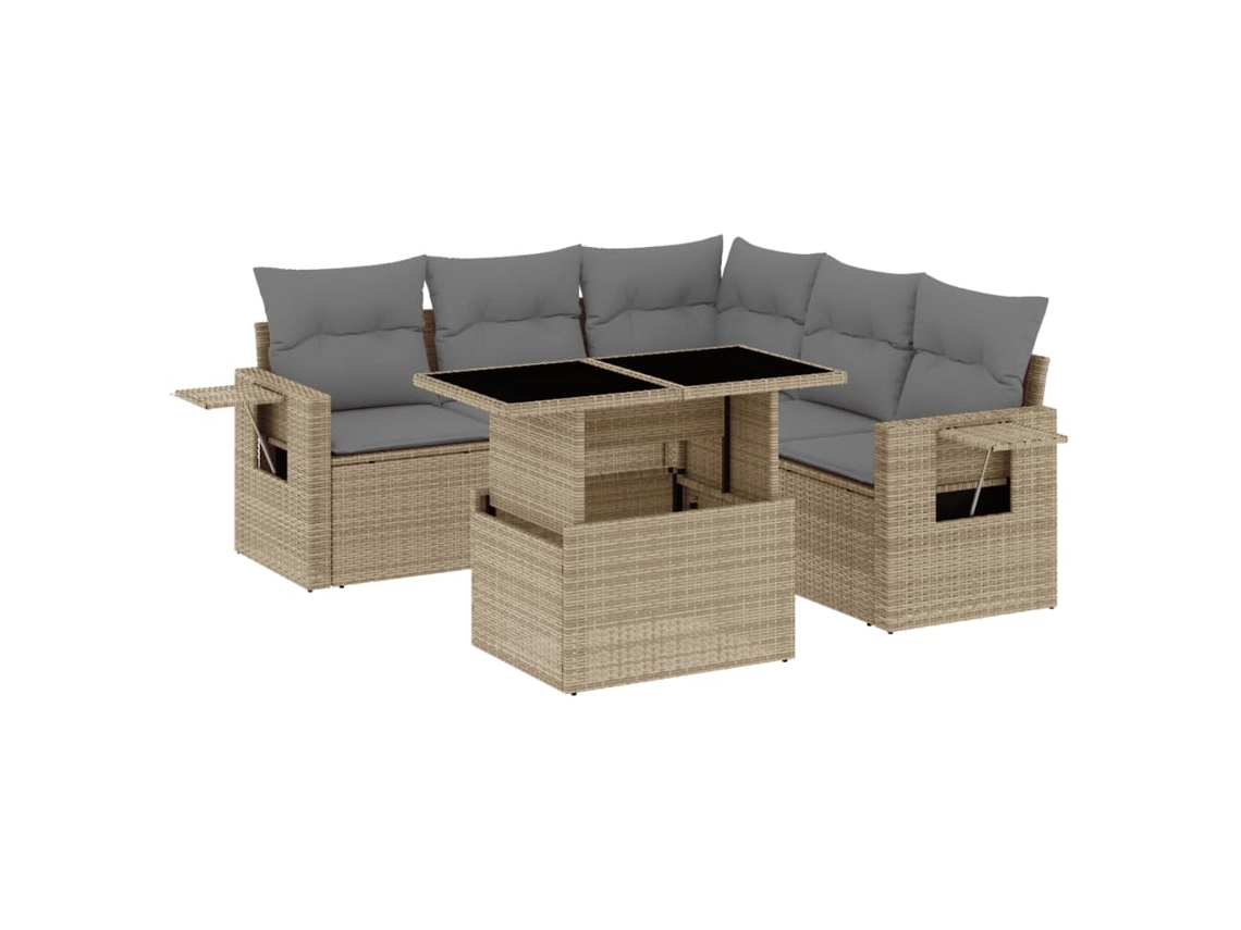 Conjunto 6 de sofás jardín con cojines VIDAXL ratán sintético beige