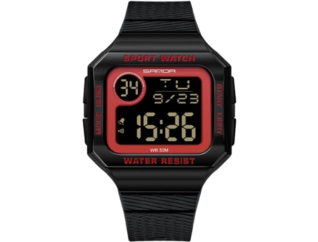 VEANXIN Relojes Reloj de pulsera con alarma impermeable y correa digital deportiva cuadrada-Rojo