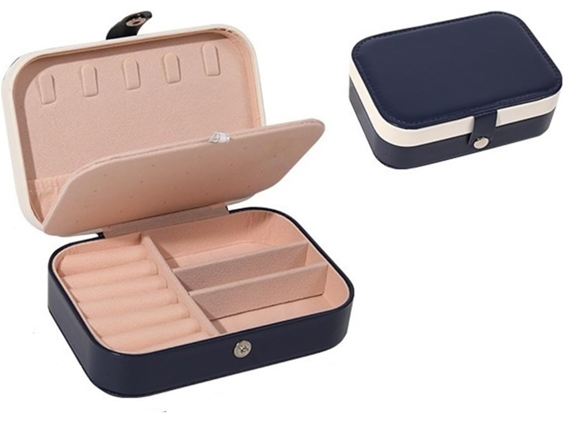 Joyero Modelo 2671 - Organizador de joyas para pulseras, collares, anillos y estuches con doble tapa para mujer (azul)