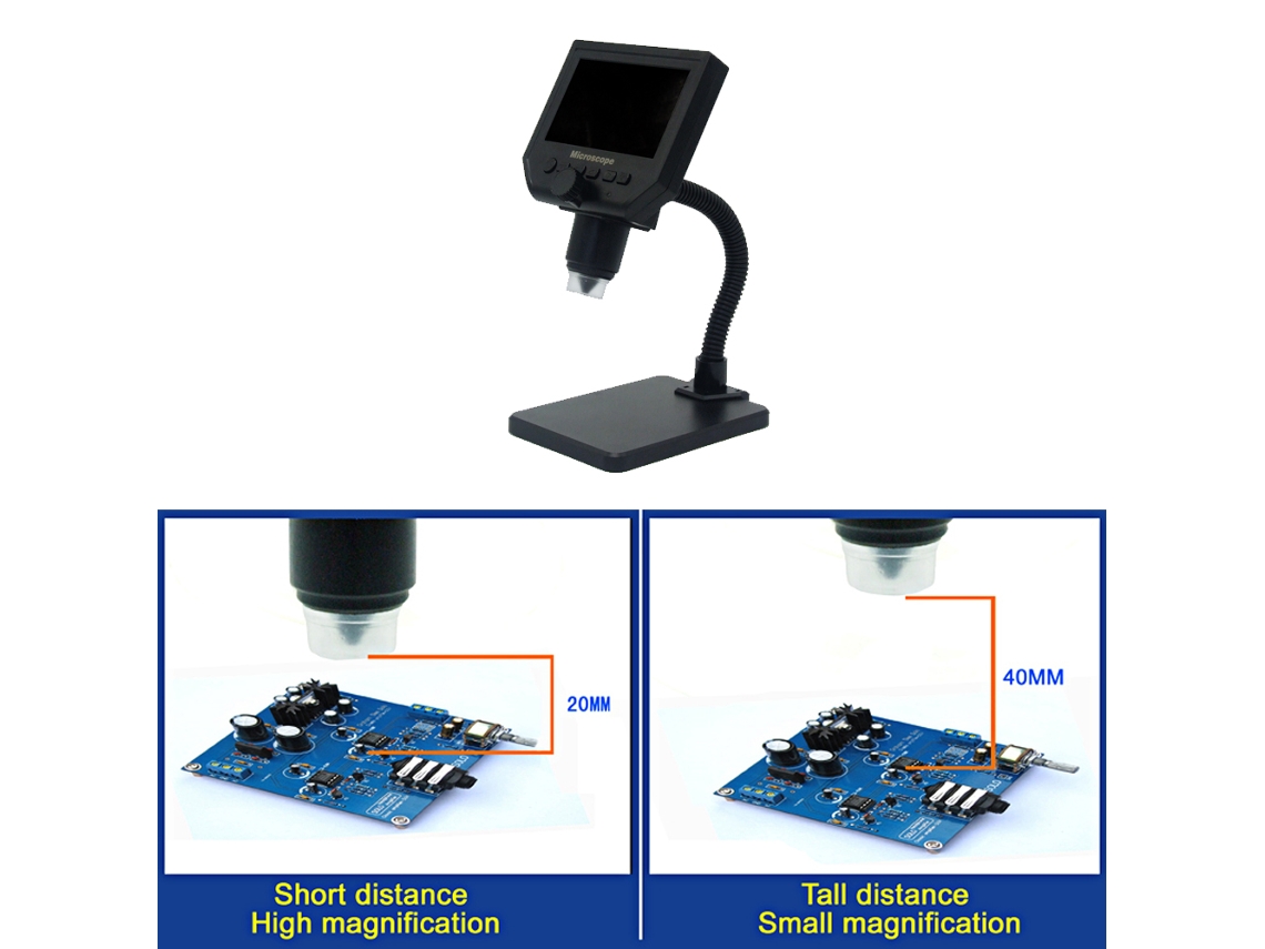 Microscopio Digital Lcd Portátil G600 Con 8 Led De Alto Brillo Y Batería De Litio Integrada.