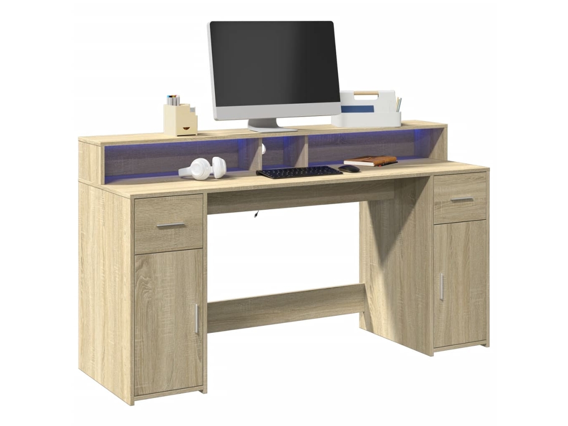 Escritorio | Mesa | Escritorio con luces LED 160x55x91cm Roble derivado Sonoma