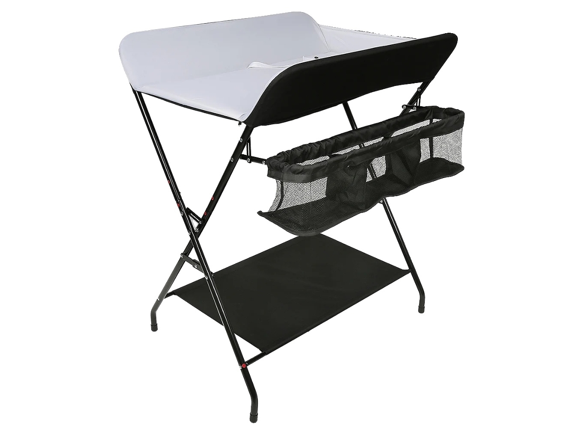 Cambiador, diseño ergonómico, almacenamiento práctico, negro.