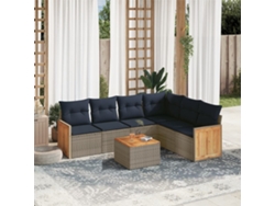 Conjunto de sofá de jardín de 7 piezas con cojines, ratán gris. EXCLUSIVO DE MAISON.