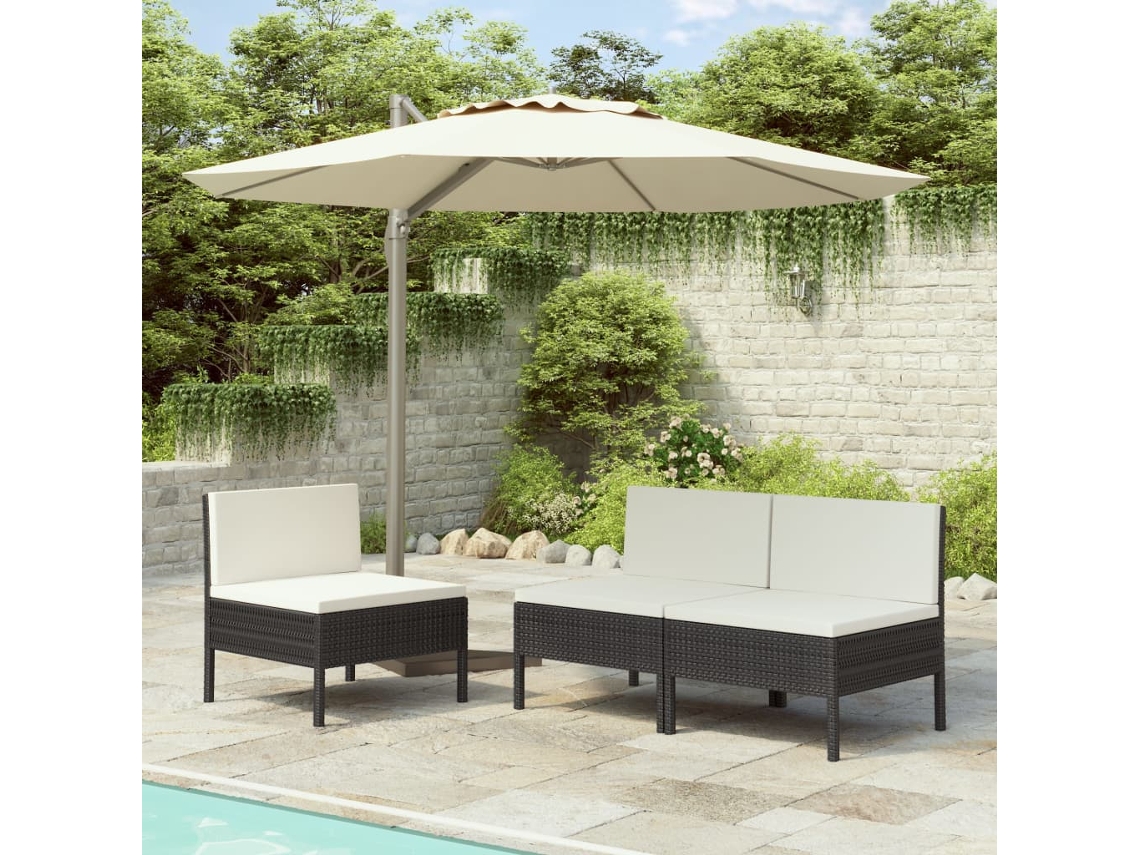 Sillas de jardín DKD Home Decor de 3 piezas con cojines, mimbre sintético negro