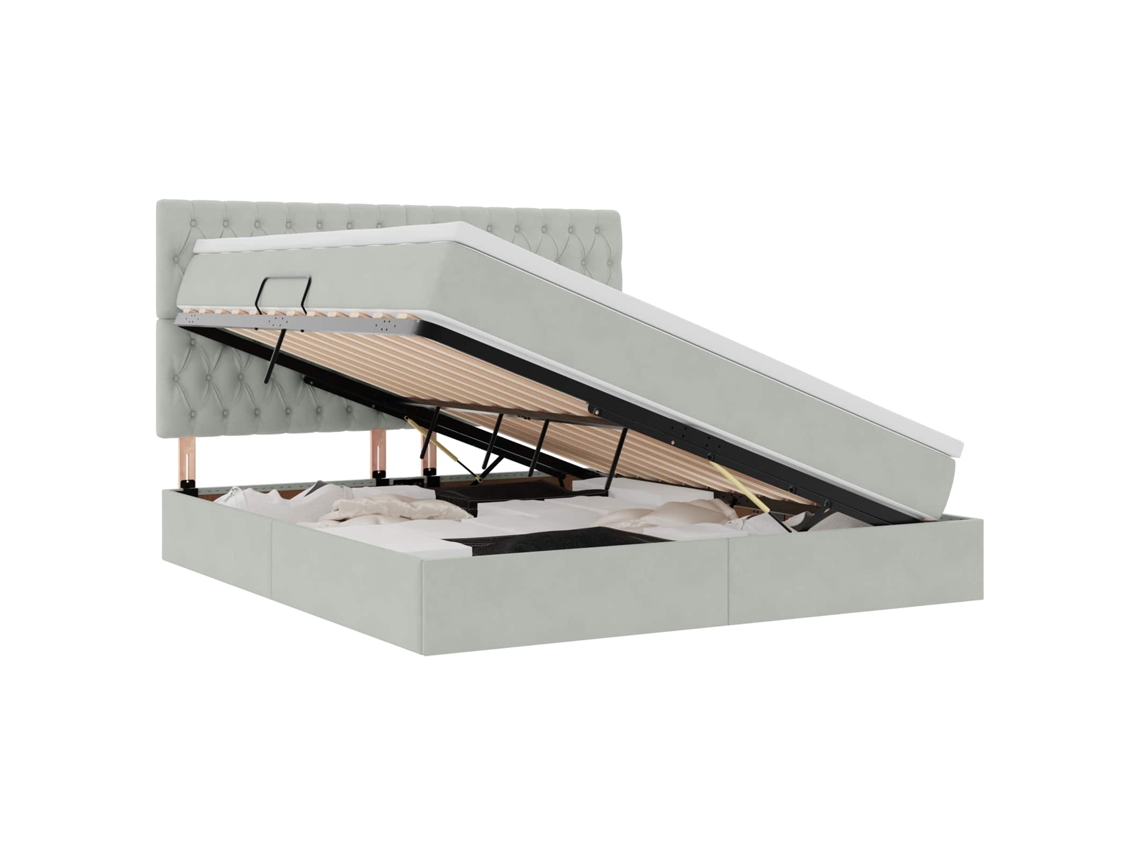 Maison Exclusive - Cama Con Almacenamiento Y Led Con Led Gris Claro 160 X 200 Cm