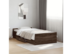 Cama Con Cajones Madera De Ingeniería Marrón Roble 100x200 Cm