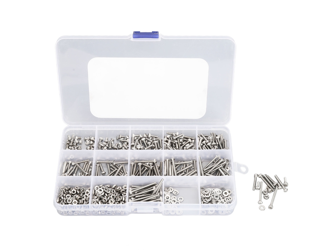 Kit de parafusos e porcas m2.5 métricos com arruelas planas aço inoxidável 840 peças | S/MARCA
