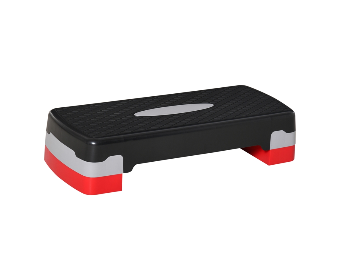 Stepper aeróbico de 2 escalones con altura ajustable, 68 x 28 x 15 cm, negro + gris + rojo.