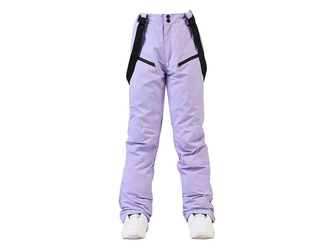 Pantalones de esquí unisex, aislantes, resistentes al viento y al agua, con correas ajustables y desmontables, morado L