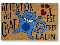 Felpudo KOKO DOORMATS Attention Au Chat (Castaño - 60 x 40 x 1.50 cm - Fibra de Coco y Base de PVC)