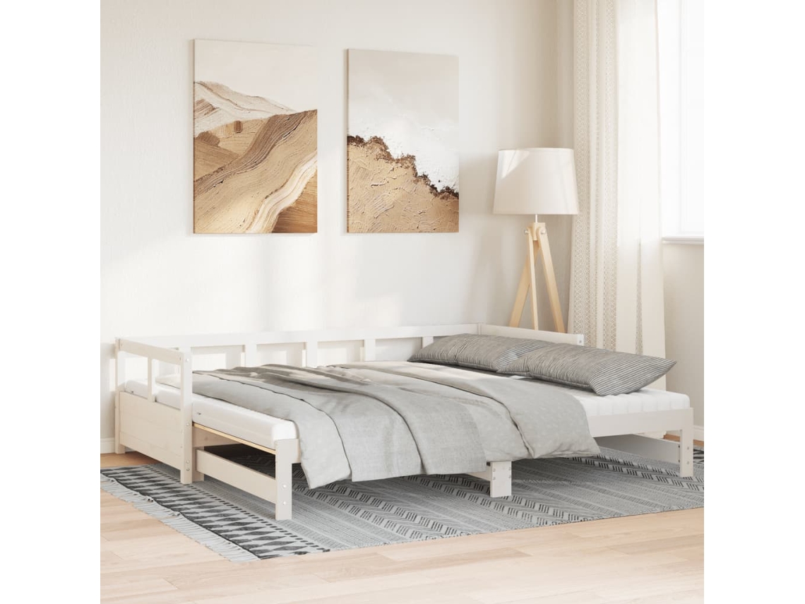 Sofá Cama Nido Con Colchones Madera Maciza Pino Blanca 90x200cm