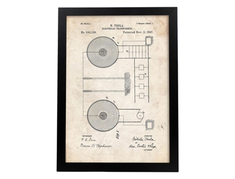 Póster NACNIC con Patente de Transformador Electrico. con Diseño de Patente Antigua.