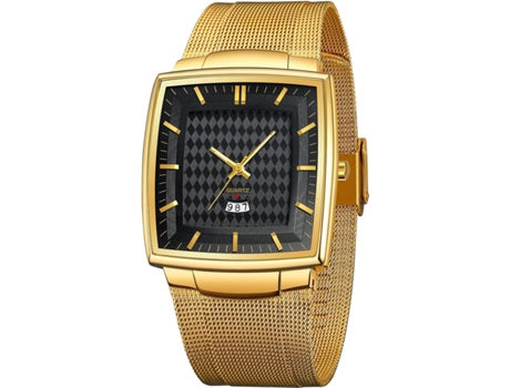 VEANXIN Reloj cuadrado para hombre Caja delgada Correa de malla Fecha Reloj de pulsera impermeable-Oro blanco