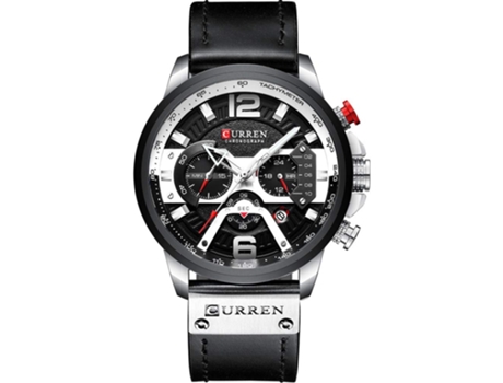 VEANXIN Relojes de pulsera para hombre con correa de cuero-negro plata