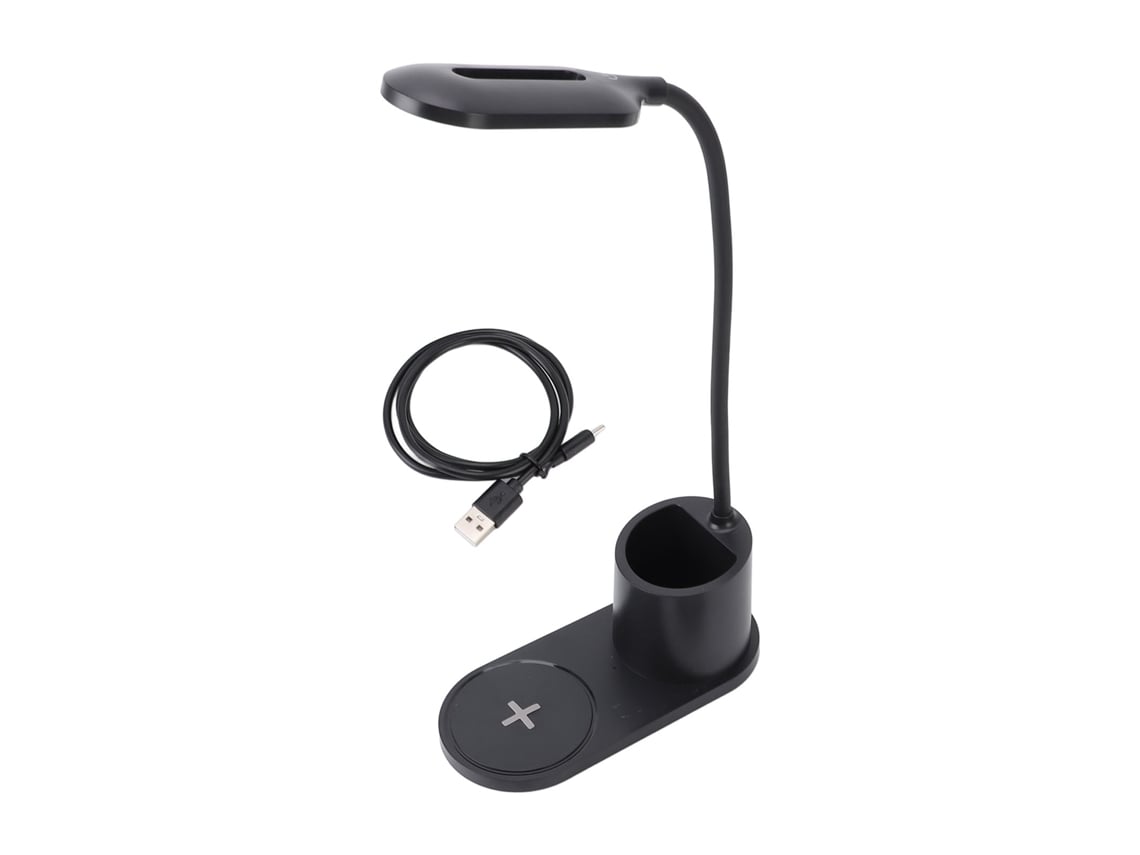 Lâmpada De Mesa Led Com Carregador Sem Fio E Porta Canetas, Braço Flexível, Controle Táctil, Preto Para Dormitório Escritório