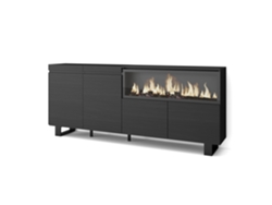 Aparadores para salón, 210, 4 Puertas, Chimenea eléctrica XXL, Diseño industrial, Negro SKRAUT HOME
