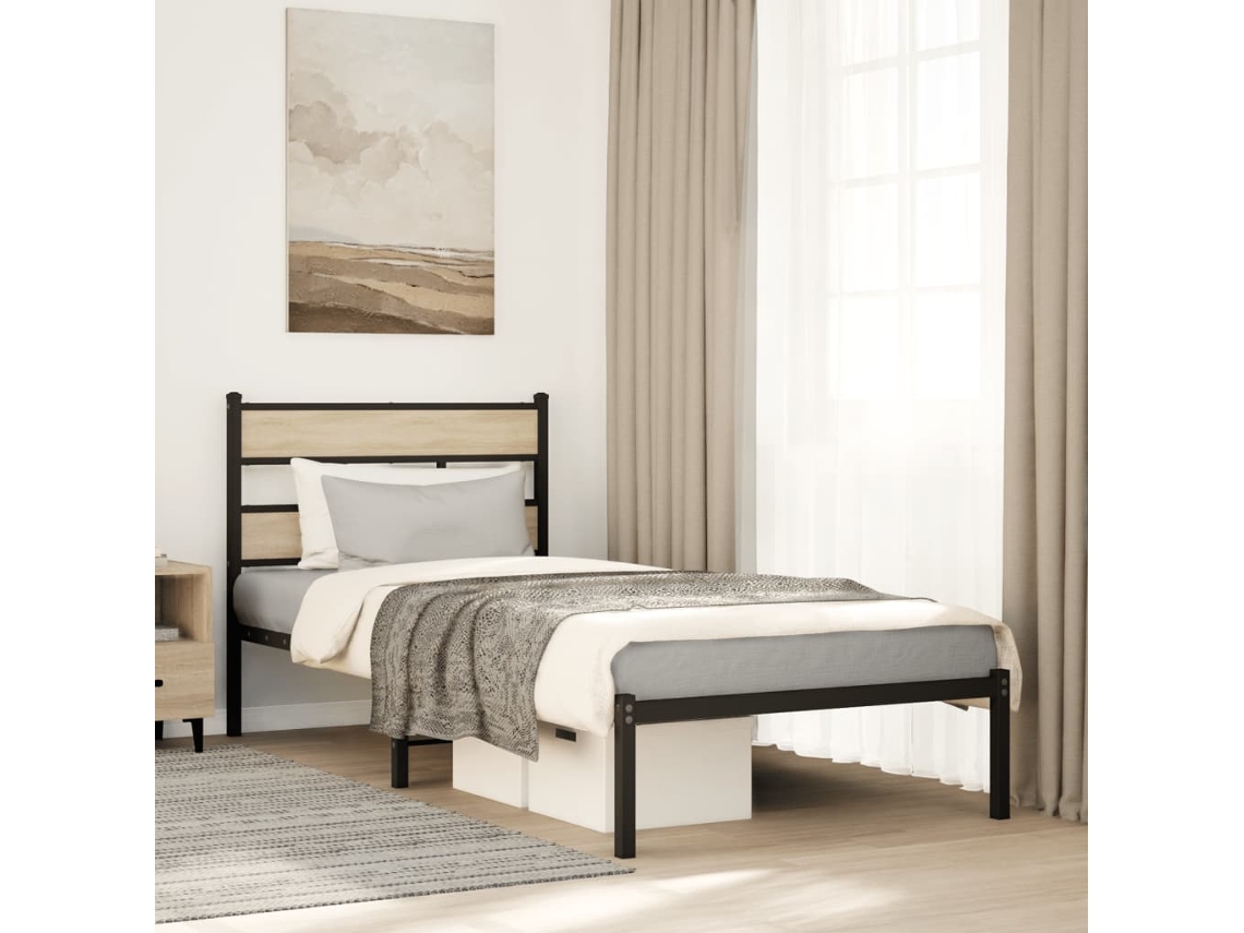 Estructura De Cama Sin Colchón Metal Roble Ahumado 100x190 Cm
