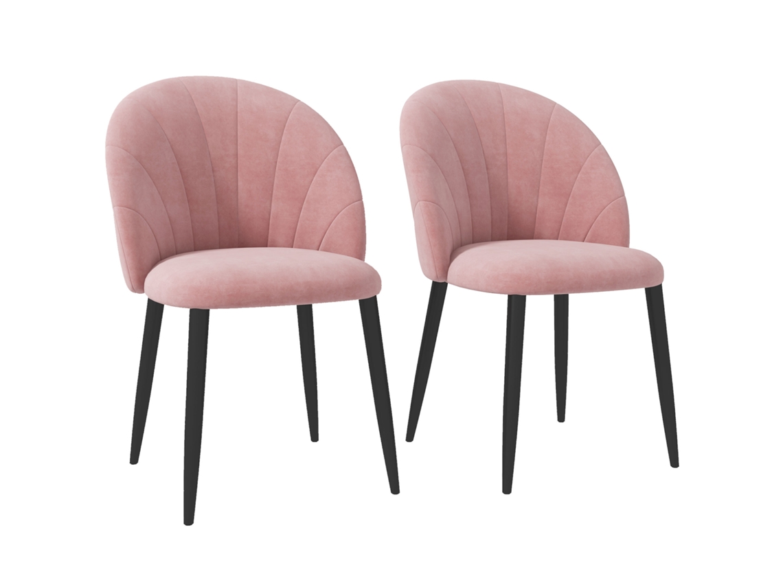 Par Cadeiras Jantar Modernas, Encosto Concha Veludo Pernas Metal Rosa