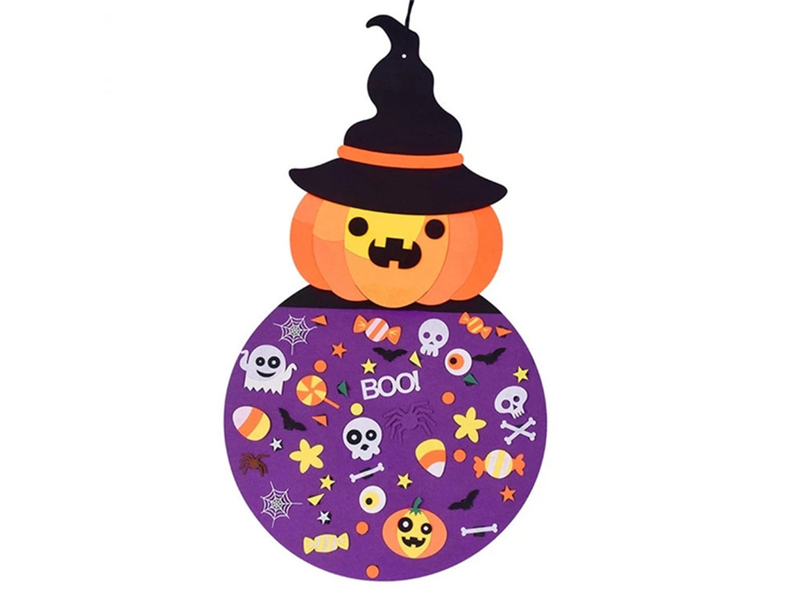 Decoración De Pared De Calabaza De Fieltro Con Diseño De Bruja Para Fiestas Diy, Reutilizable Para Interiores Y Exteriores.