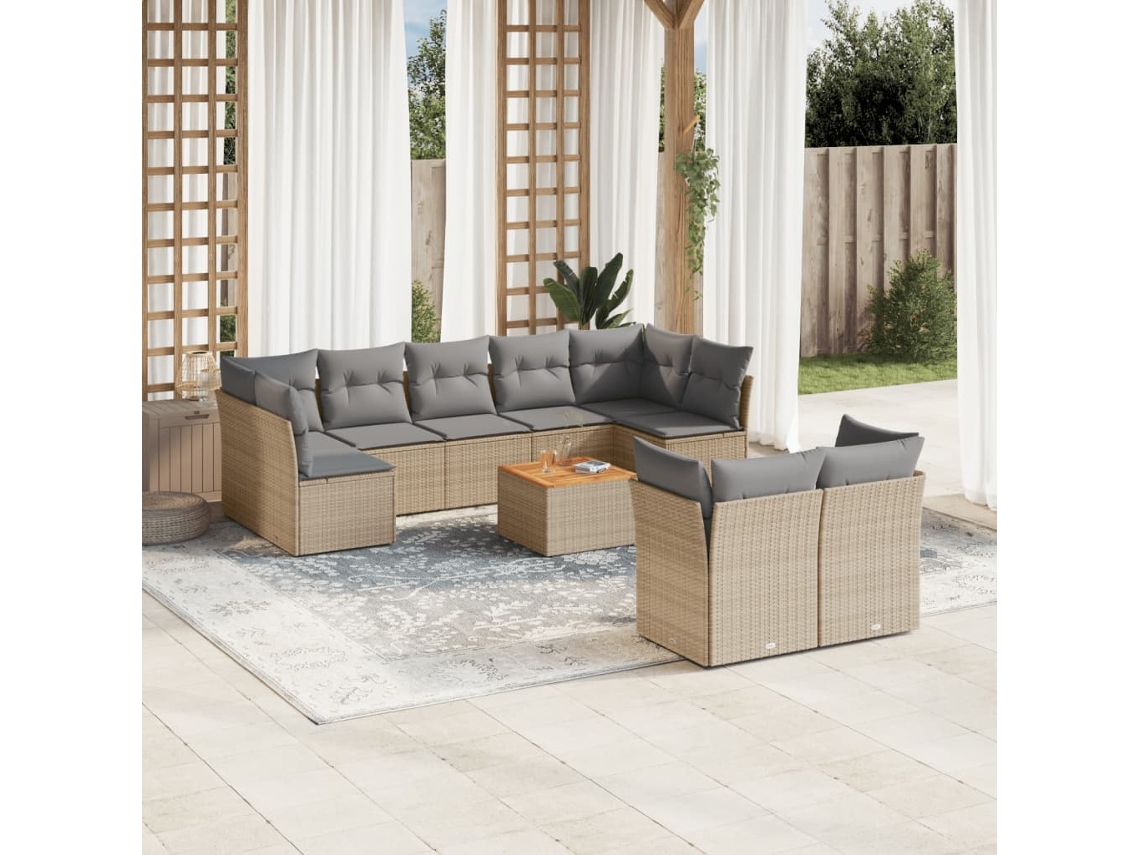 Conjunto de sofá de jardín de 10 piezas con cojines en mimbre beige mixto DKD Home Decor