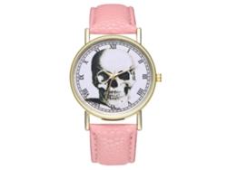 Reloj De Muñeca Casual Con Calavera Numerales Romanos Correa De Cuero Pu Rosa