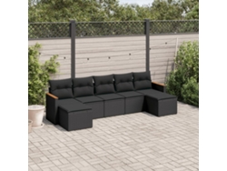 Conjunto de sofá de jardín de 7 piezas con cojines, ratán negro, Dkd Home Decor