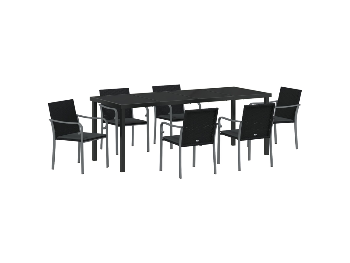 Conjunto de comedor de jardín vidaxl de 7 piezas con cojines en ratán sintético negro