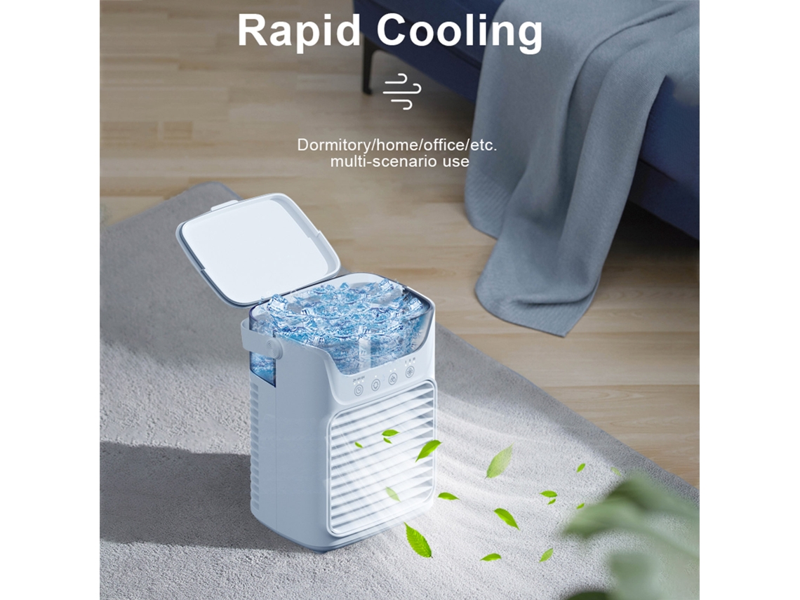 Ventilador de mesa con luz RGB, USB y 3 velocidades.