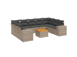 Conjunto de 10 sofás de jardín con cojines de mimbre, patas grises, EXCLUSIVA MAISON