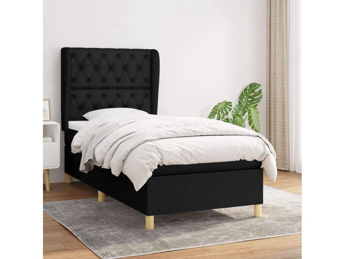 Cama Box Spring Con Colchón Tela Negro 80x200 Cm