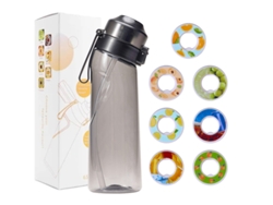 Botella de agua saborizada de 650 ml con 7 cápsulas de sabor, para fitness y deportes al aire libre (Negro transparente) Spqment