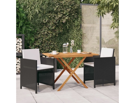 Conjunto 3 de comedor de jardín VIDAXL con cojines negro