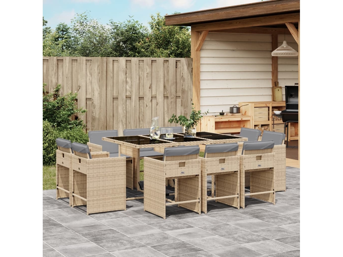 Conjunto de comedor de jardín de 11 piezas con cojines en mimbre beige mixto DKD Home Decor