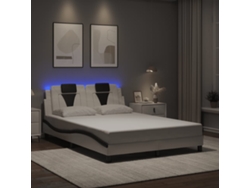 Estructura Cama Con Led Cuero Sintético Blanco Negro 140x200 Cm