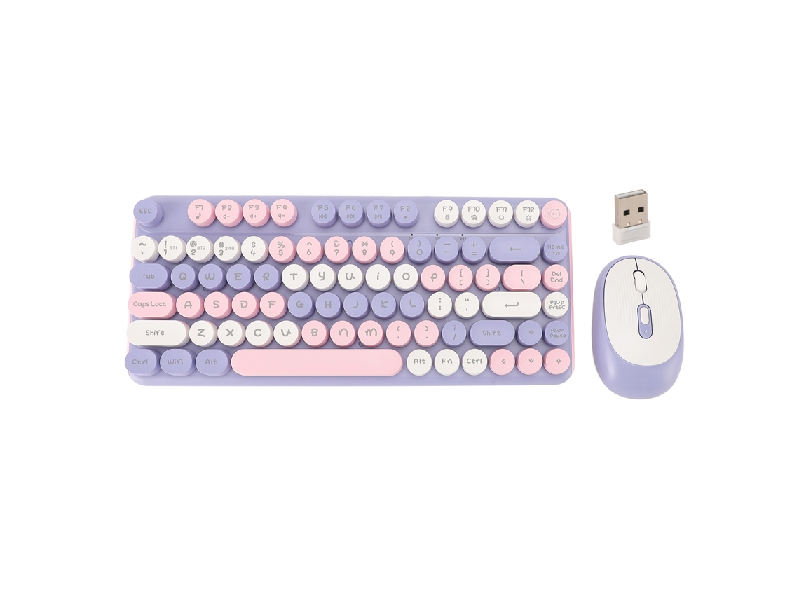 Combo Inalámbrico De Teclado Y Ratón Bluetooth 2.4g Con Modos Duales, 82 Teclas, Bajo Nivel De Ruido Para Oficina Y Juegos - Violeta