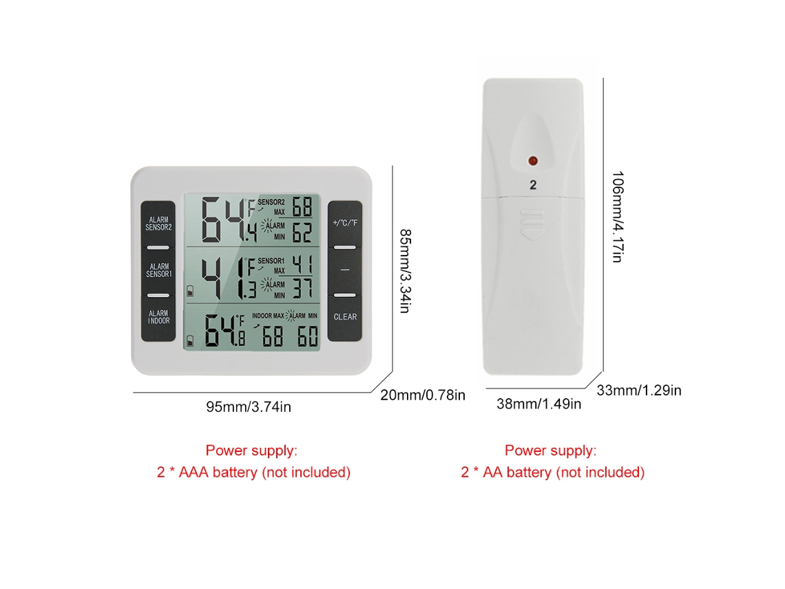 Termómetro Digital Inalámbrico Interior Exterior Con 2 Sensores Lcd Para Hogar Oficina
