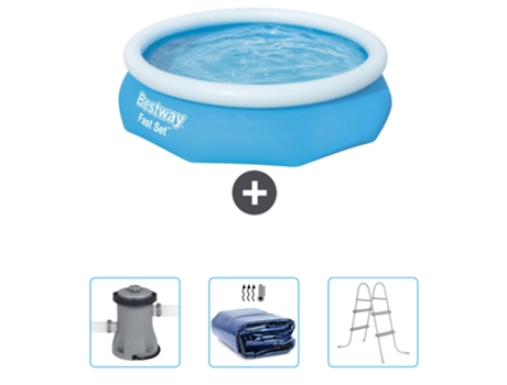 Piscina Hinchable Redonda Fast Set BESTWAY - 305 x 76 cm - Azul - Incluida Bomba - Vela solar - Escalera