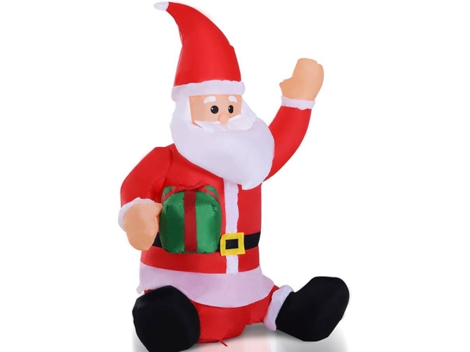 Papá Noel Hinchable homcom 844166 rojo 1.2m santa claus inflable con regalo decoración navidad iluminación led ventilador apto interior