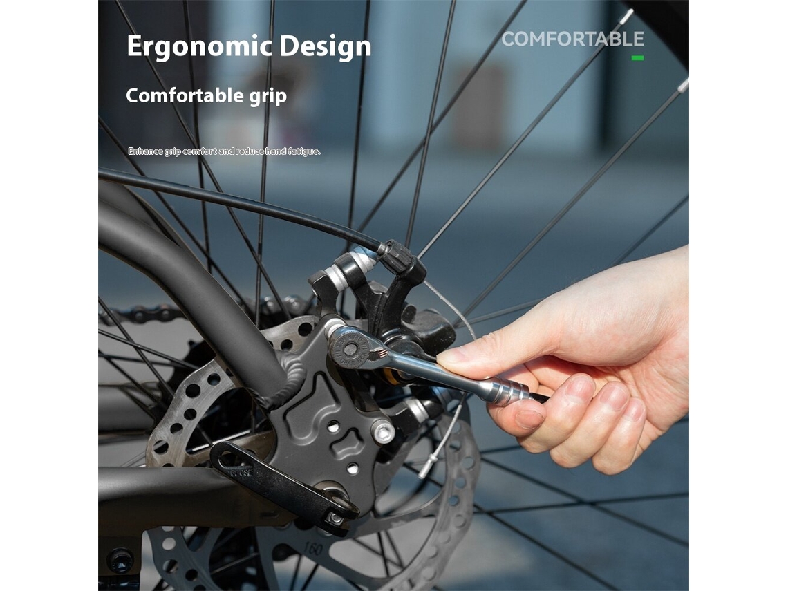 Kit de herramientas portátil para reparación de bicicletas Rockbros negro: llave de carraca multifuncional, llave de vaso, palanca para neumáticos de liberación rápida, destornillador.