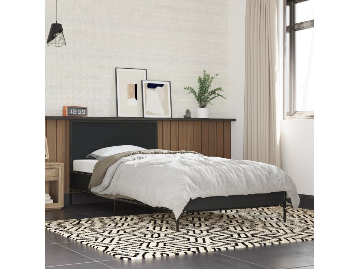 Estructura De Cama Madera Ingeniería Y Metal Negro 100x200 Cm