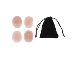 4 Piedras Rúnicas Naturales Con Símbolos Reiki Grabados, Ovaladas Y Planas, Para Meditación, Con Bolsa.