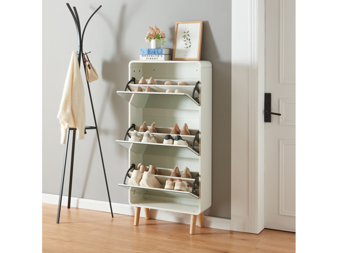 Zapatero Aure con 3 puertas abatibles 134x63x24 cm - Blanco [EN.CASA]