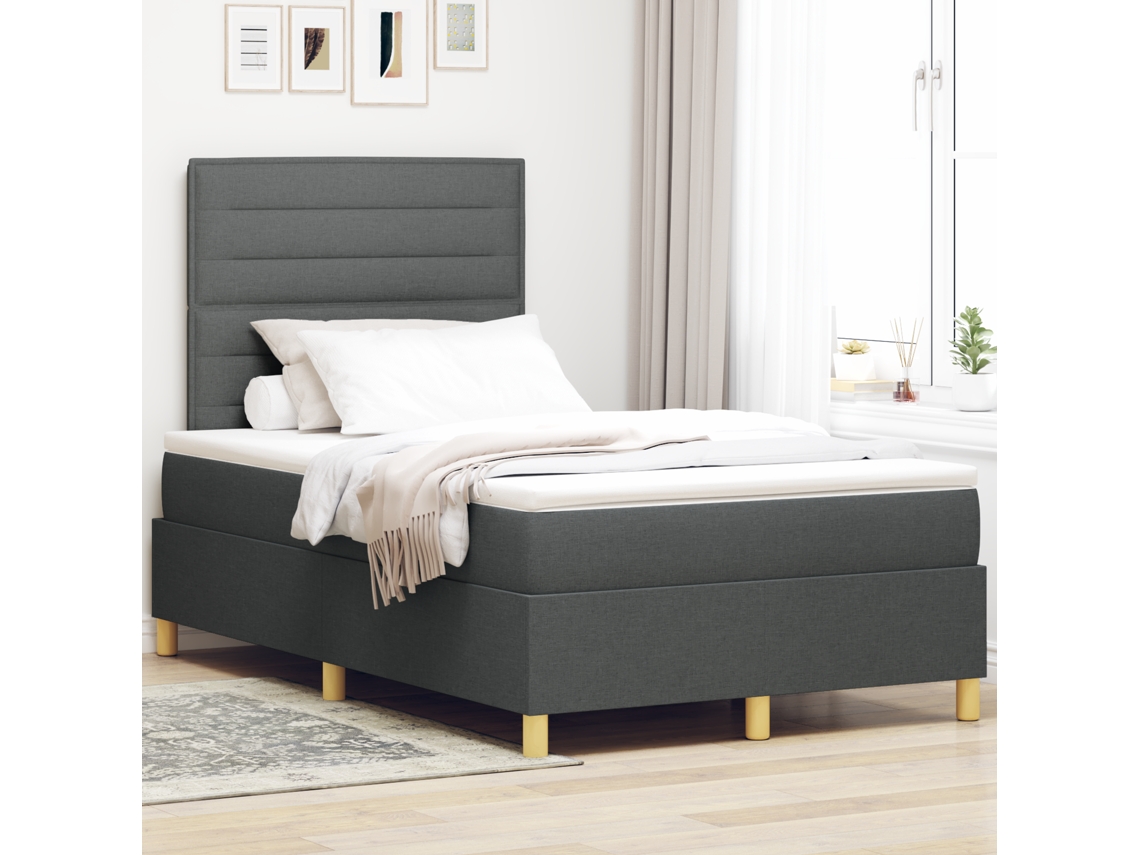 Cama Box Spring Con Colchón Gris Oscuro Doble Pequeña De Tela